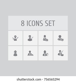 Set Of 8 Position Icons Set.Collection Of Stylist, Manager, Vocalist And Other Elements.