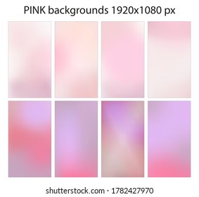 Set Of 8 Powder Pastel Pink Gradient Vector Backgrounds For Linkedin Post, Facebook Cover, Instagram Post, TikTok Ad, Blog, Webpage, Mobile App. Pastel Palette Of Pink Purple Fading Valentine Colours