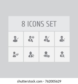 Set Of 8 Professions Icons Set.Collection Of Actor, Artist, Leaner And Other Elements.