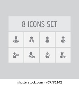 Set Of 8 Professions Icons Set.Collection Of Driver, Officer, Fireman And Other Elements.