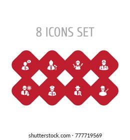 Set Of 8 Professions Icons Set.Collection Of Artist, Vocalist, Officer And Other Elements.