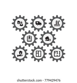 Set Of 8 Property Icons Set.Collection Of Pool, Plan, Property And Other Elements.