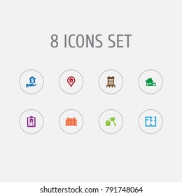 Set Of 8 Property Icons Set.Collection Of Plan, Barrier, Option And Other Elements.