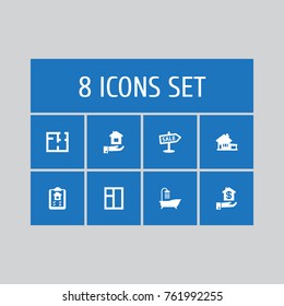 Set Of 8 Real Icons Set.Collection Of Casement, Bath, Home And Other Elements.