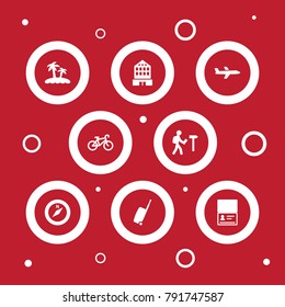 Set Of 8 Relax Icons Set.Collection Of Bike, Direction, Baggage And Other Elements.