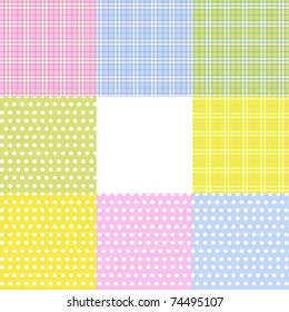 Set of 8 retro pastel seamless (squares and circles) eps10