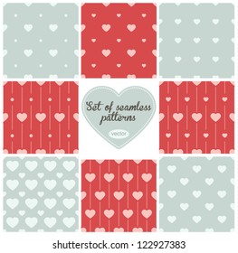 Set of 8 romantic seamless patterns. Valentine's Day backgrounds.