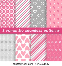 Set of 8 romantic vector seamless patterns for Valentine's Day