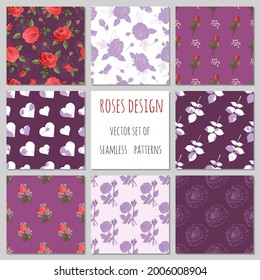 set of 8 roses different patterns in violet made in vector