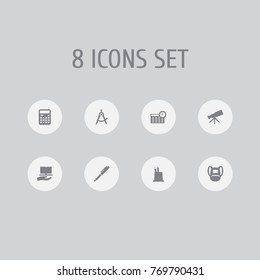 Set Of 8 School Icons Set.Collection Of Pen Holder, Schedule, Learning And Other Elements.