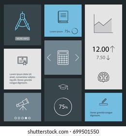 Set Of 8 Science Outline Icons Set.Collection Of Compass, Calculator, Encyclopedia And Other Elements.