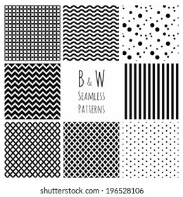 Set of 8 Seamless Black and White Geometric Background Patterns. Pattern Swatches are Available.