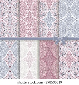 Set of 8 seamless colorful damask patterns