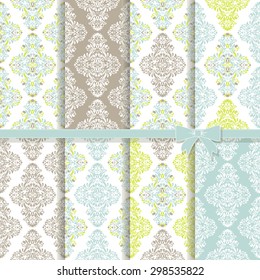 Set of 8 seamless colorful damask patterns