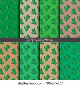 Set of 8 seamless illustration background pattern with cactus in vector