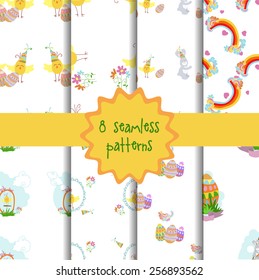 Set of 8 seamless patern Happy Easter theme for your project