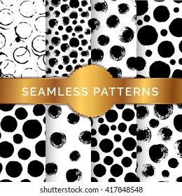 Set of 8 seamless patterns with hand drawn circles. Design elements for printable, wallpaper, baby shower invitation, birthday card, scrap booking, fabric print.