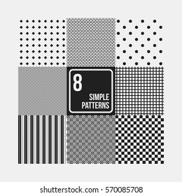 Set of 8 seamless patterns. Simple geometric design. Useful for textile design and wrapping.