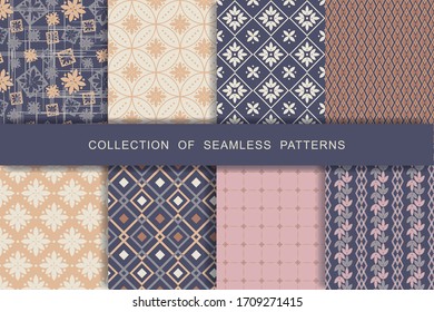  Set of 8 Seamless Patterns.  Textile printing Vector illustration. 