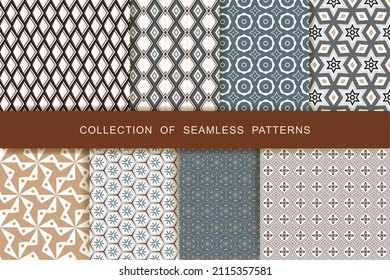 Set of 8 Seamless Patterns. Vector illustration. Textile printing