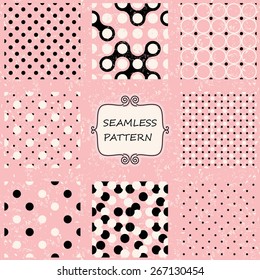 set of 8 seamless polka dot patterns  on shabby background