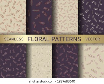 Set of 8 seamless vector floral patterns. Collection of flowers patterns. For design, fabric, textile, wrapping, cover, background etc. Botanical floral motif.