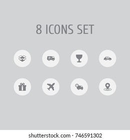 Set Of 8 Shipment Icons Set.Collection Of Van, Lorry, Goblet And Other Elements.