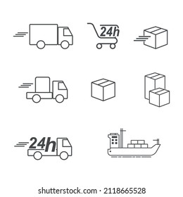 Juego de 8 iconos de envío, vector de diseño plano
