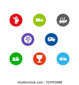 Set Of 8 Shipping Icons Set.Collection Of Shipping, Cab, Vessel And Other Elements.