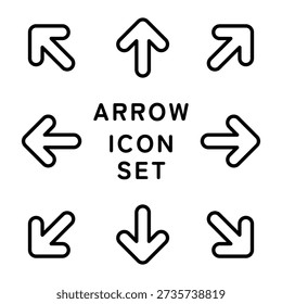 A set of 8 simple arrow icons with a border type indicating the direction of up, down, left and right and diagonally (vector)