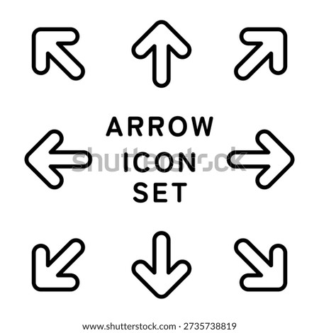 A set of 8 simple arrow icons with a border type indicating the direction of up, down, left and right and diagonally (vector)