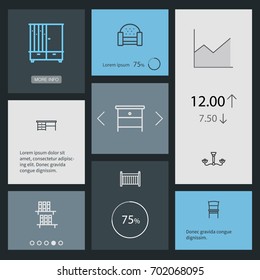 Set Of 8 Situation Outline Icons Set.Collection Of Chair, Bookshelf, Crib And Other Elements.