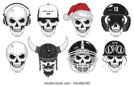 Set of 8 Skulls. Vector Illustration