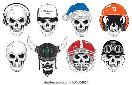 Set of 8 Skulls. Vector Illustration