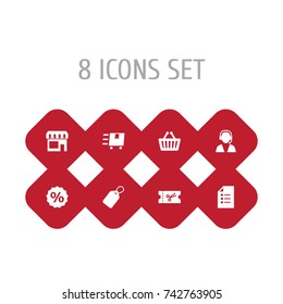 Set Of 8 Store Icons Set.Collection Of Reminder, Bag, Online Support And Other Elements.