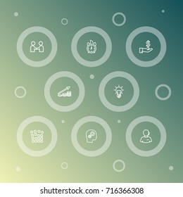 Set Of 8 Strategy Outline Icons Set.Collection Of Idea, Solution, Support And Other Elements.