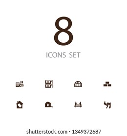 Set of 8 structure icons set. Collection of measurement, greenhouse, bridge and other elements.
