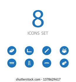 Set of 8 structure icons set. Collection of meter, ruler, village and other elements.