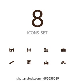 Set Of 8 Structure Icons Set.Collection Of Property, Tent, Fence And Other Elements.