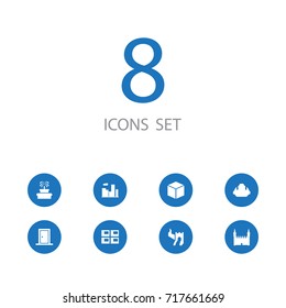 Set Of 8 Structure Icons Set.Collection Of Urban Estate, Cube, Park Decoration And Other Elements.