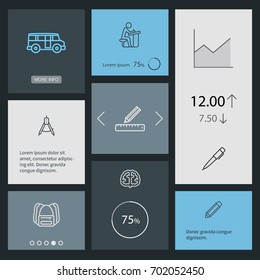 Set Of 8 Studies Outline Icons Set.Collection Of Ruler, Compass, Bus And Other Elements.