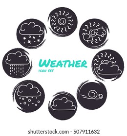 Set of 8 stylish weather icons in modern line style.