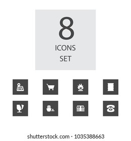 Set of 8 systematization icons set. Collection of pinpoint, broken cup, fuel and other elements.