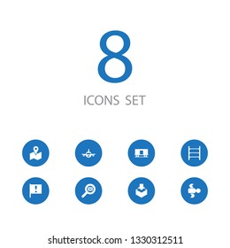 Set of 8 systematization icons set. Collection of satellite, aircraft, search and other elements.