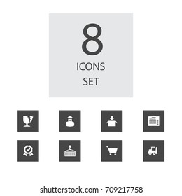 Set Of 8 Systematization Icons Set.Collection Of Detective, Broken Cup, Bill And Other Elements.