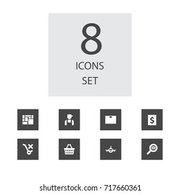 Set Of 8 Systematization Icons Set.Collection Of No Stroller, Consolidated Cargo, Carrying And Other Elements.