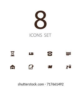 Set Of 8 Systematization Icons Set.Collection Of Sandwatch, Boat, Fast Delivery Elements.