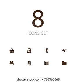 Set Of 8 Systematization Icons Set.Collection Of Mass, Identification Code, Aircraft And Other Elements.