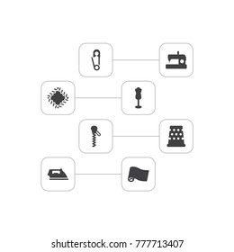 Set Of 8 Tailor Icons Set.Collection Of Embroidered, Pintle, Seamstress And Other Elements.