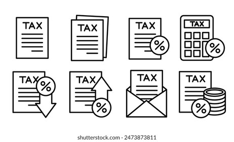 A set of 8 tax-related icons.